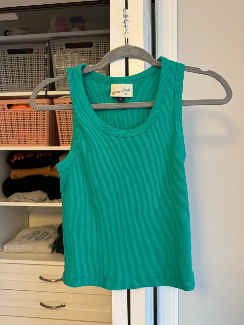 Universal Thread Ribbed Scoop Tank Top in Teal Green